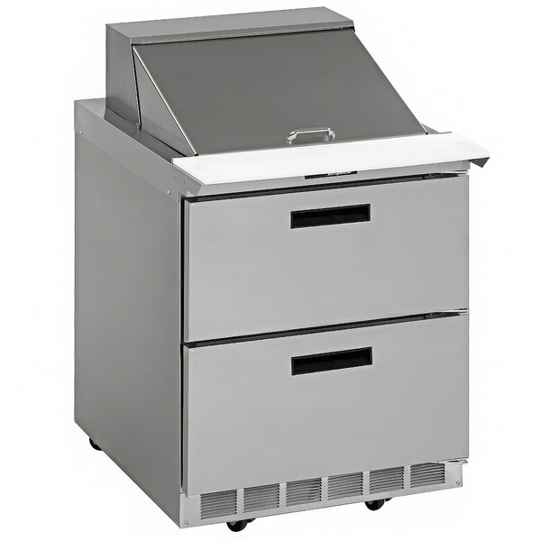 Delfield D4427NP-9M 27" 2 Drawer Mega Top Front Breathing Refrigerated Sandwich Prep Table with 5" Casters