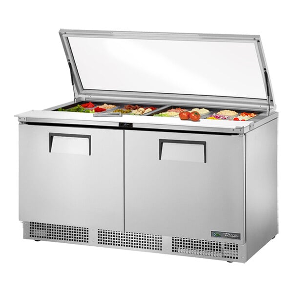 True TFP-64-24M-FGLID-HC 64 1/8" Mega Top Refrigerated Sandwich Prep Table with Two Doors and Glass Lid