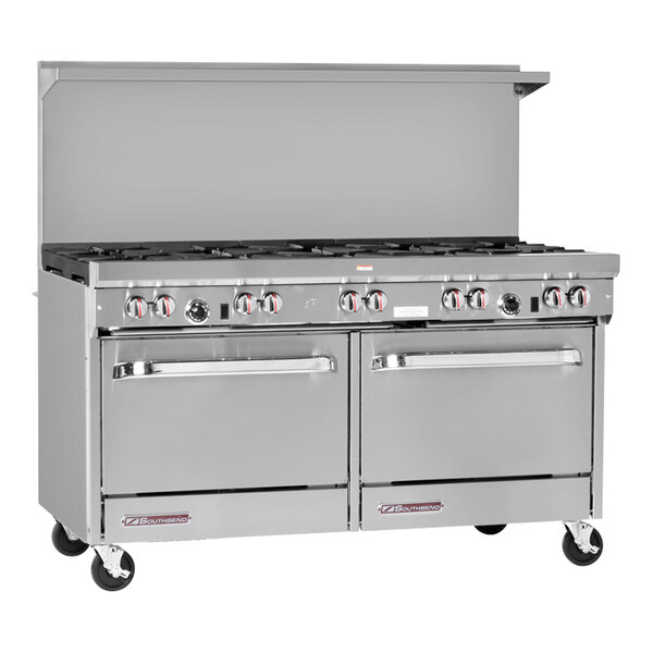 Southbend S60DD S-Series 60" Natural Gas 10-Burner Range with 2 Standard Ovens - 350,000 BTU