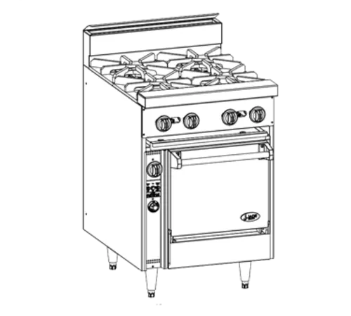 Jade Range JBR-4-24 Restaurant Gas Range, 24" W with 4 Burners and Standard Oven - 150,000 BTU