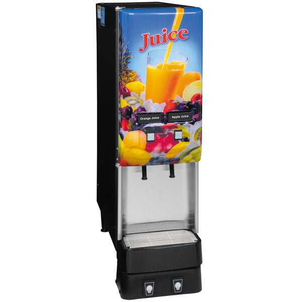 Bunn Silver Series 37900.0044 JDF-2S 2-Flavor Cold Beverage System with Lighted Juice Graphic and Remote Dispense Switch - 120V