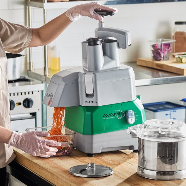 AvaMix Revolution CFBB342D Combination Food Processor with 3 Qt. Stainless Steel Bowl, Continuous Feed, and 2 Discs - 1 hp