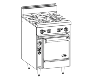 Jade Range JBR-4-24 Restaurant Gas Range, 24" W with 4 Burners and Standard Oven - 150,000 BTU